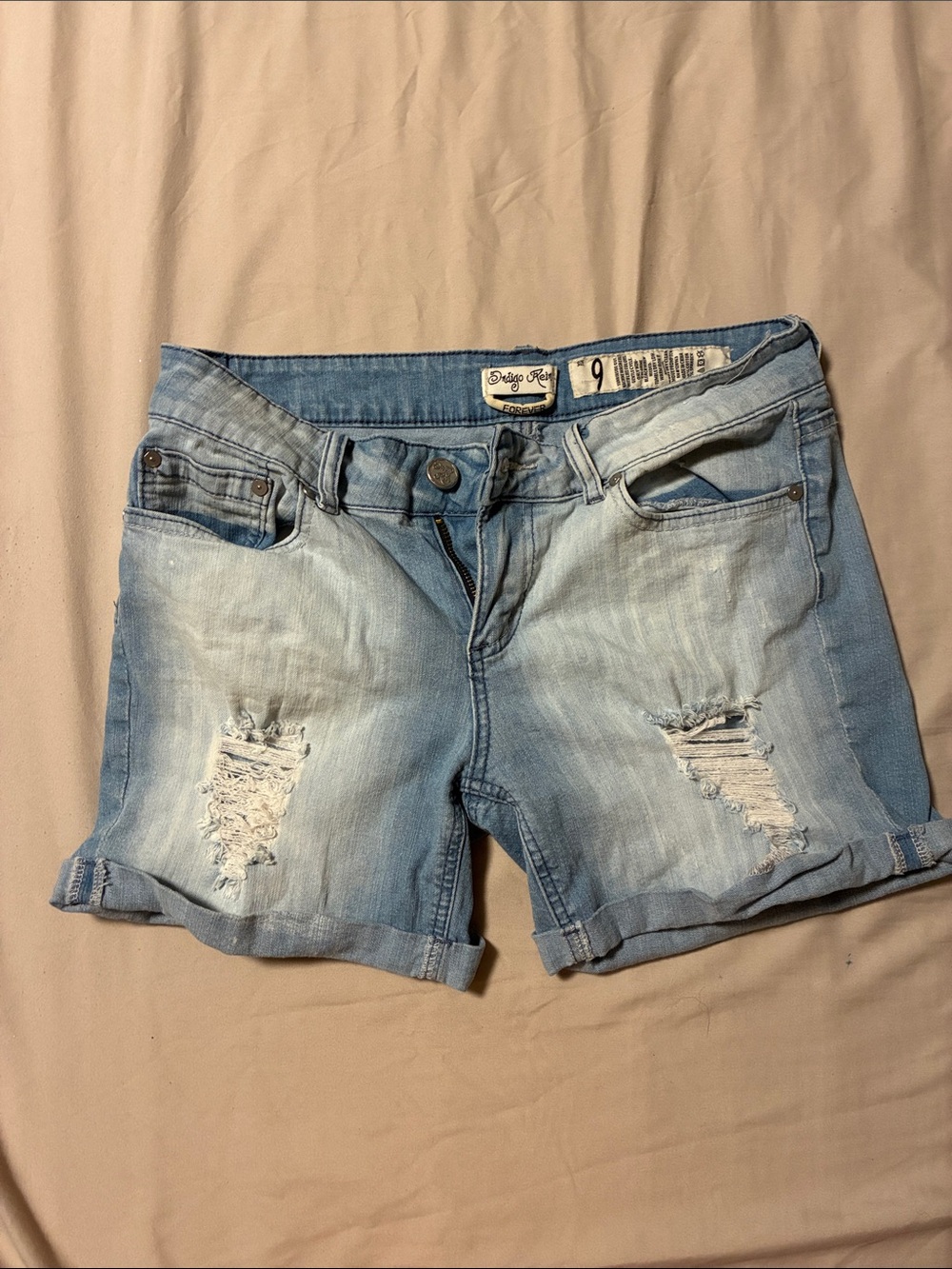 Light Wash Distressed Denim Shorts